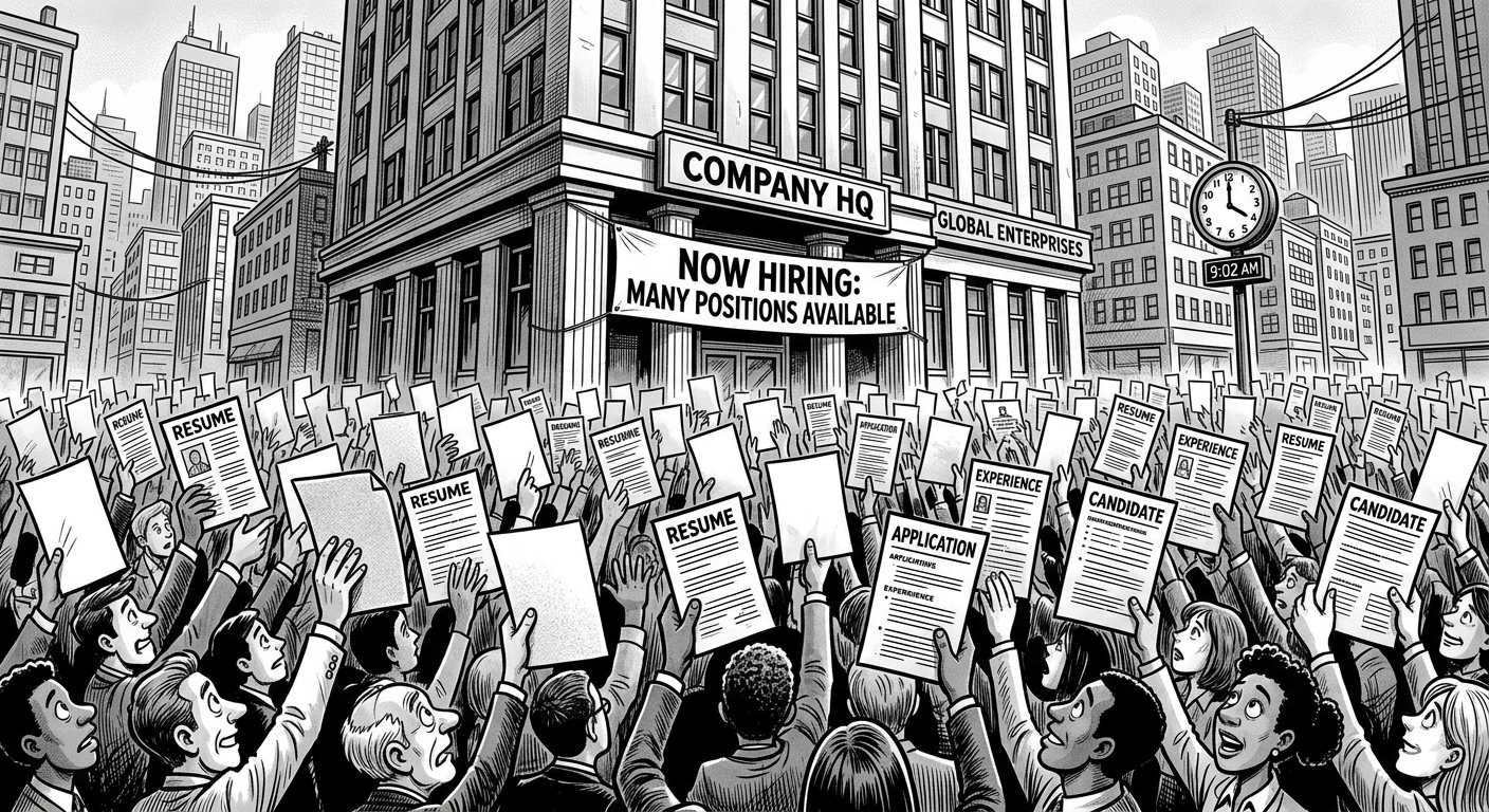 People standing outside building with applications